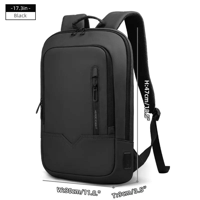 HK Slim Business Backpack for Men 17.3 inch Laptop Bag with USB Port Lightweight School Bag Waterproof Travel Backpacks for Work