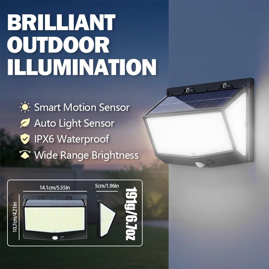 Solar Lights Outdoor 458 LED Solar Wall Lamp Waterproof Wireless Motion Sensor Security 3 Modes Garden Fence Yard Deck Garage