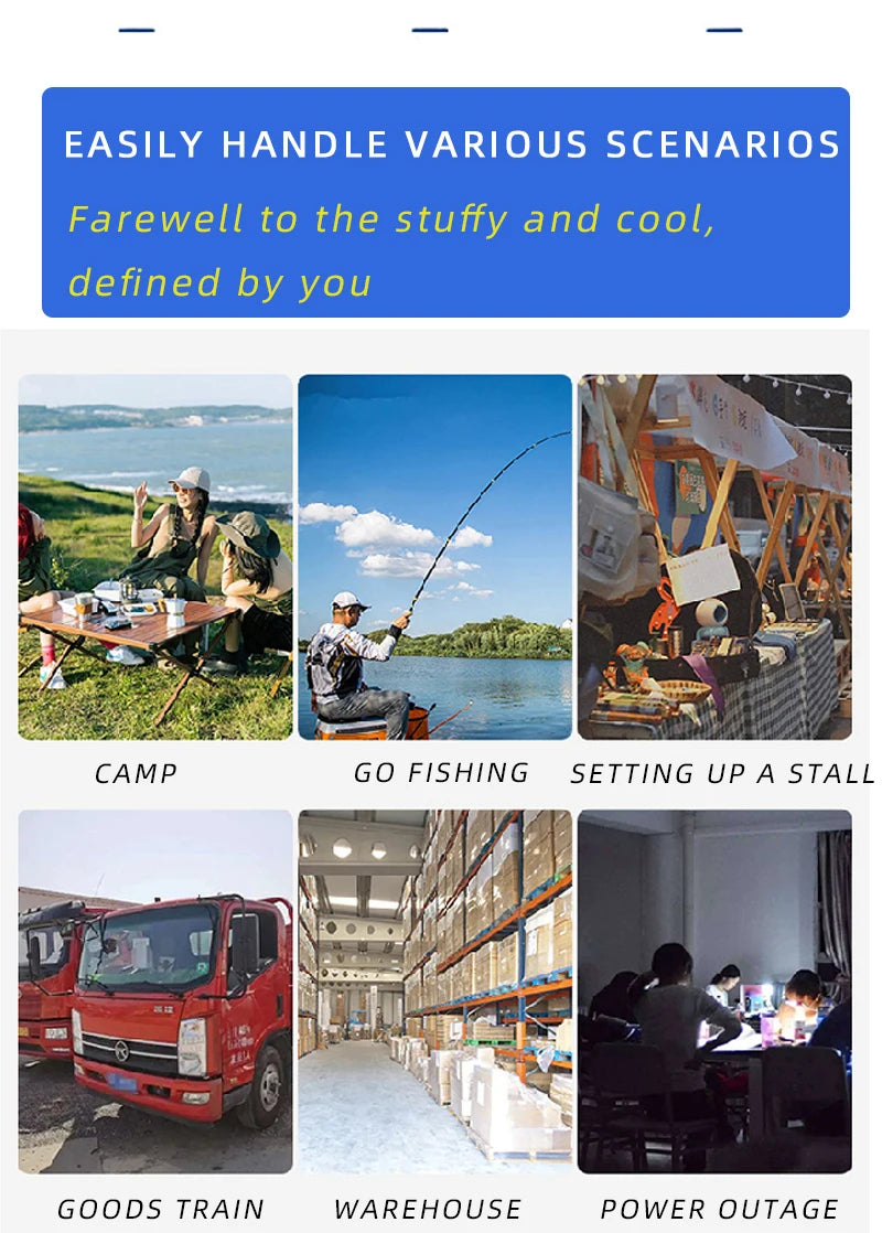 Solar charging fan outdoor fishing camping desktop floor fan mobile portable industrial commercial powerful fan
