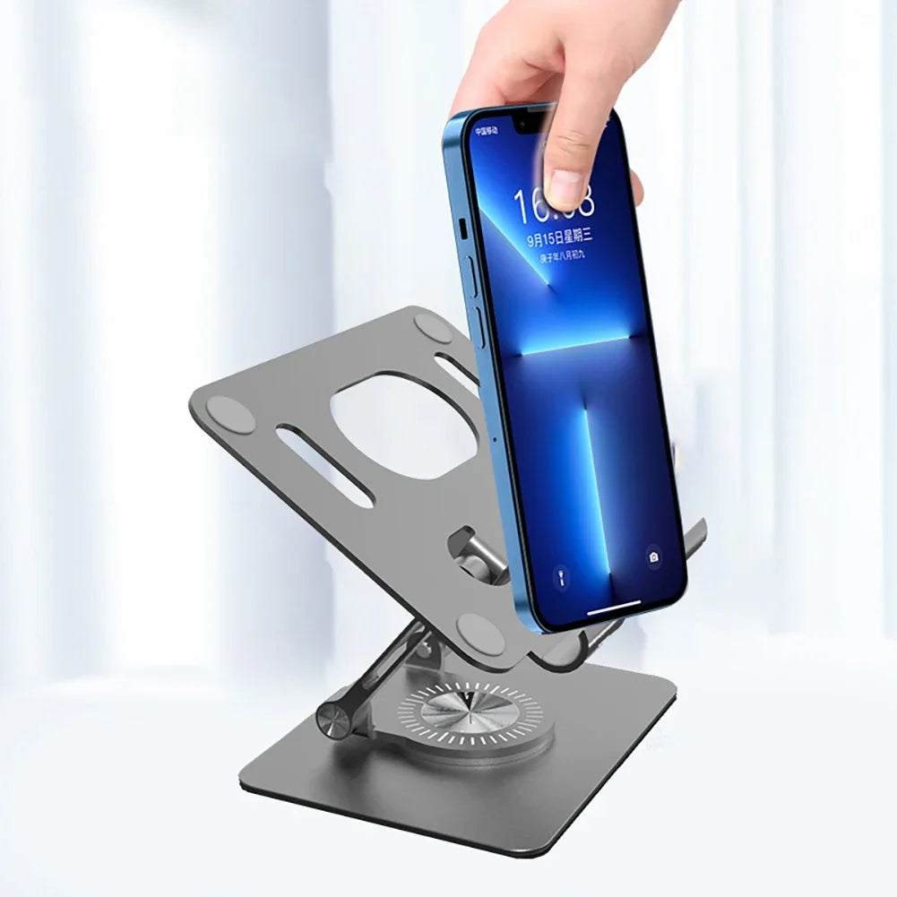 360 Foldable Mobile Phone Holder 360 Degree Rotating Hollowed Tablet Riser Anti Slip Tablet Holder Height Adjustable