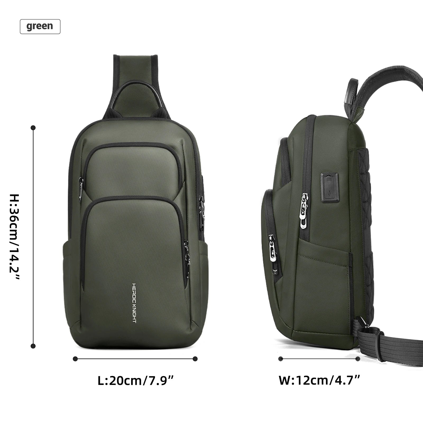 HK Lightweight Crossbody Bag for Men Waterproof Men's Shoulder Bag with USB Port Anti Theft Chest Sling Bags Commute Work Pouch