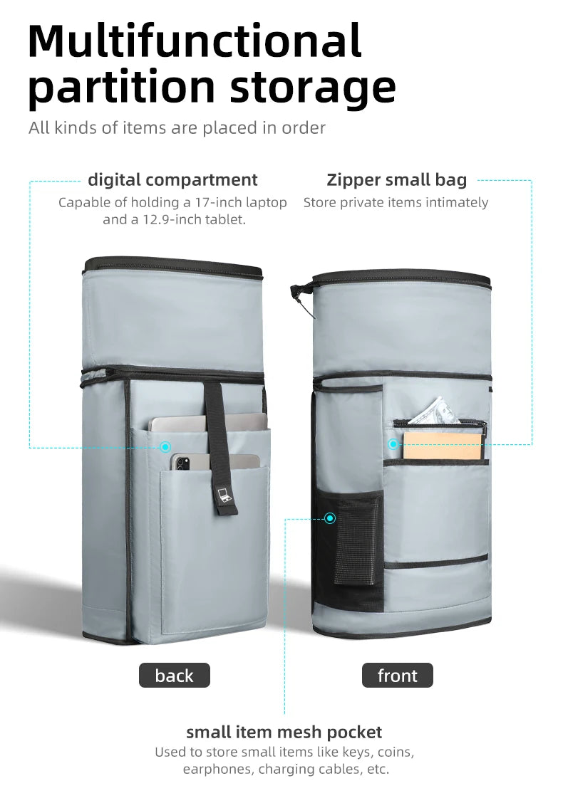 HK Waterproof Roll-Top Backpack for Men Large Capacity Expandable 17 Inch Laptop Bag Leisure Travel Backpack Hiking Camping Bags
