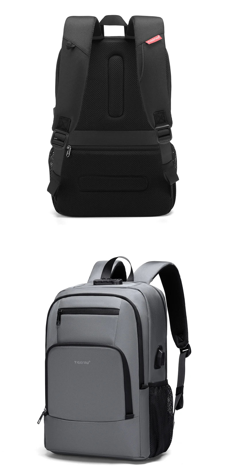 Tigernu 15.6 Laptop Backpack Business Travel Daily Backpack With External USB Port Wear‑Resistant Suspended Zipper Anti‑Theft