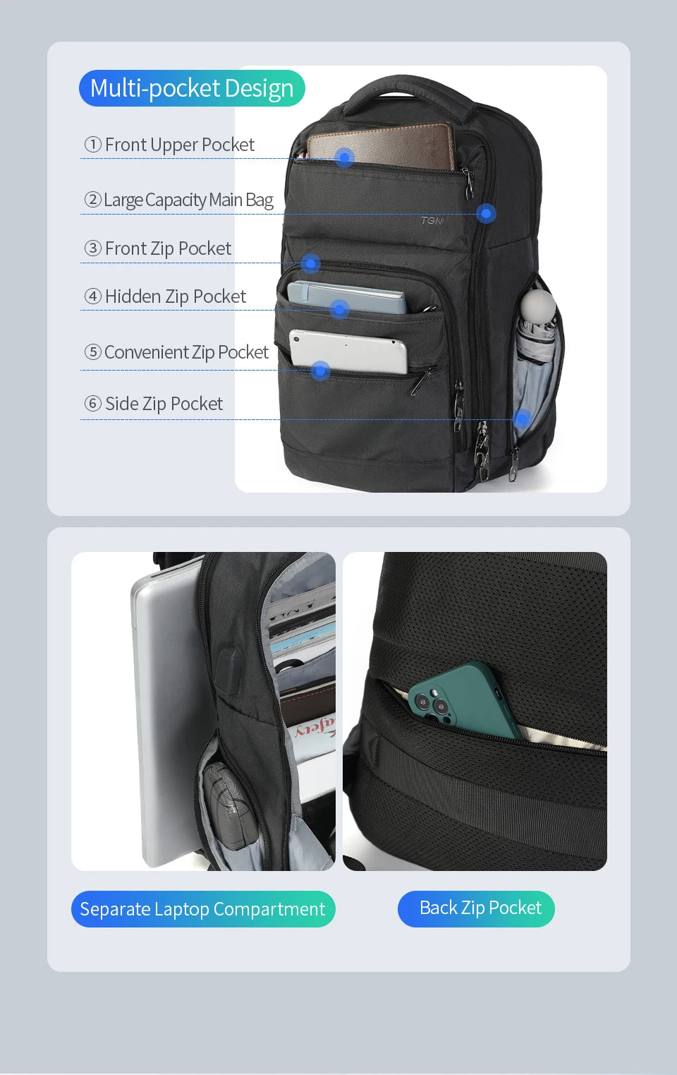 Tigernu Anti Theft Men Backpacks USB Charger Mochila 15.6inch Laptop Backpack Travel Backpacks Casual College Schoolbag Knapsack