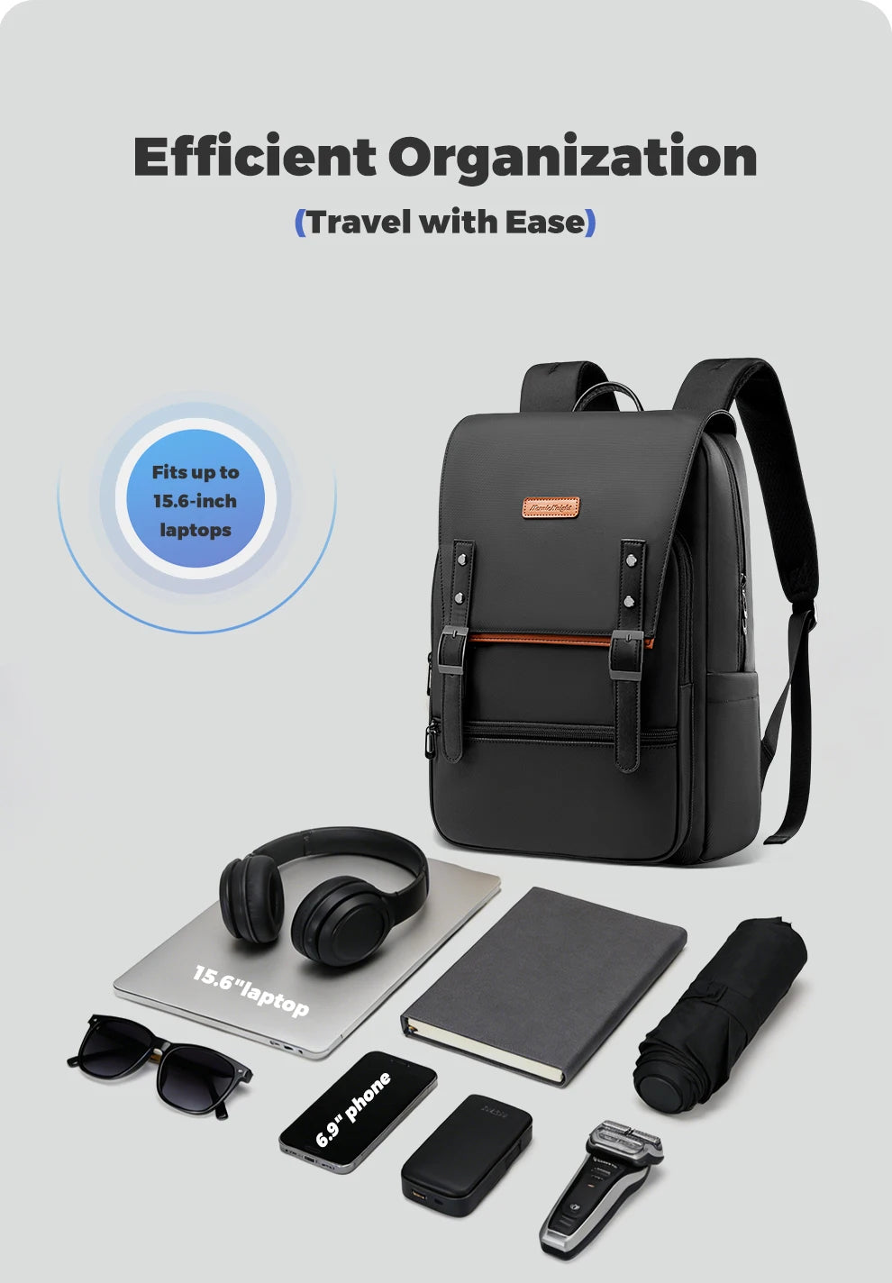 HK Stylish Business Backpack for Men Waterproof 15.6 inch Laptop Backpack Travel School Bag Large Capacity Daypack Computer Bag