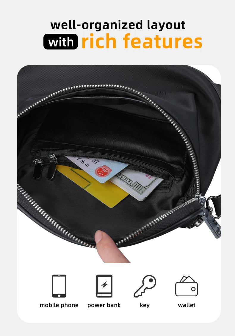 HK Casual Men's Shoulder Bag Waterproof Crossbody Bag Oxford Lightweight Messenger Bag Travel Hiking Cycling Chest Pack Satchel