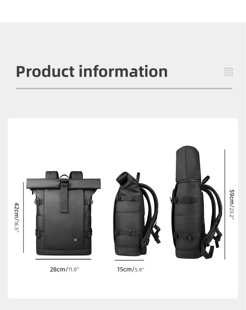 HK Roll-top Travel Backpack Expandable Business Backpack for Men 15.6 Inch Laptop Bag Casual Commute Daypack Computer Men's Bag