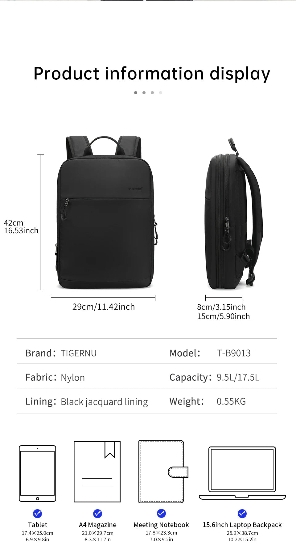 Tigernu Expandable Backpacks For Men 15.6inch Laptop Backpack Bags College Thin Travel Bags Male Lightweight Schoolbag Knapsack