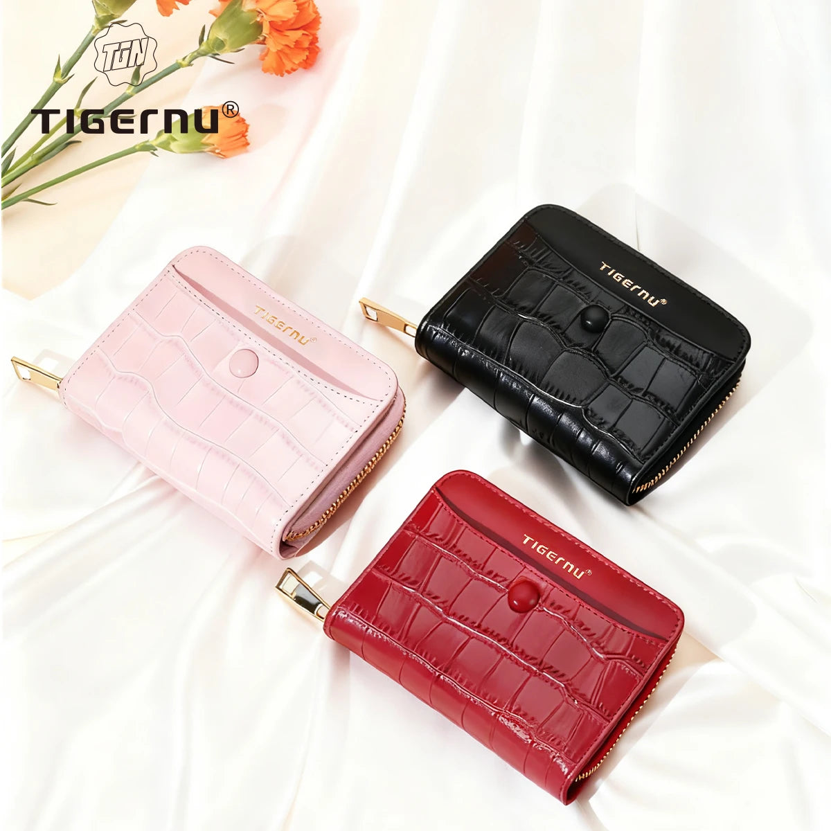 Tigernu Woman's Wallets Pink Card Wallet Purses For Woman Genuine Leather Coin Purses Light Women Card Holders Female Card Bags