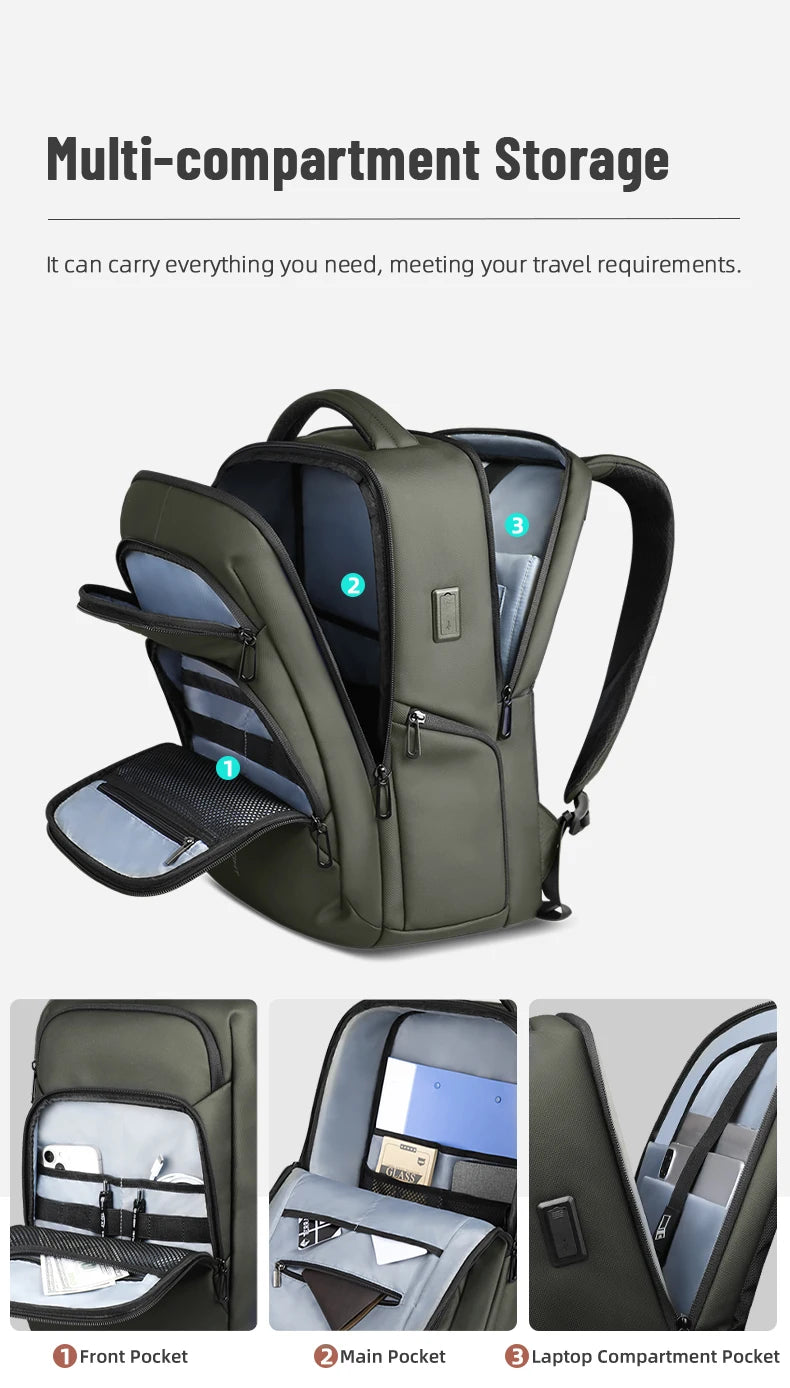 HK Casual Business Backpack for Men Travel Daypack Waterproof 17.3 Inch Laptop Bag for Work Office College Bag with USB Charging