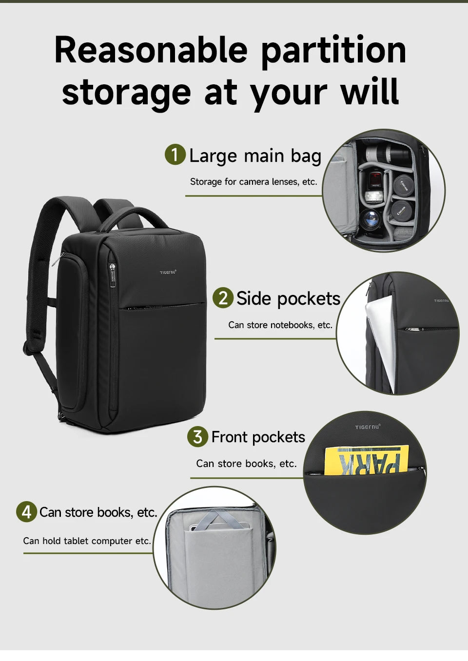 Tigernu Camera Backpack For Men Video Digital Bags For Photographers DSLR Camera Case Waterproof Camera Backpack 14 Inch Laptop