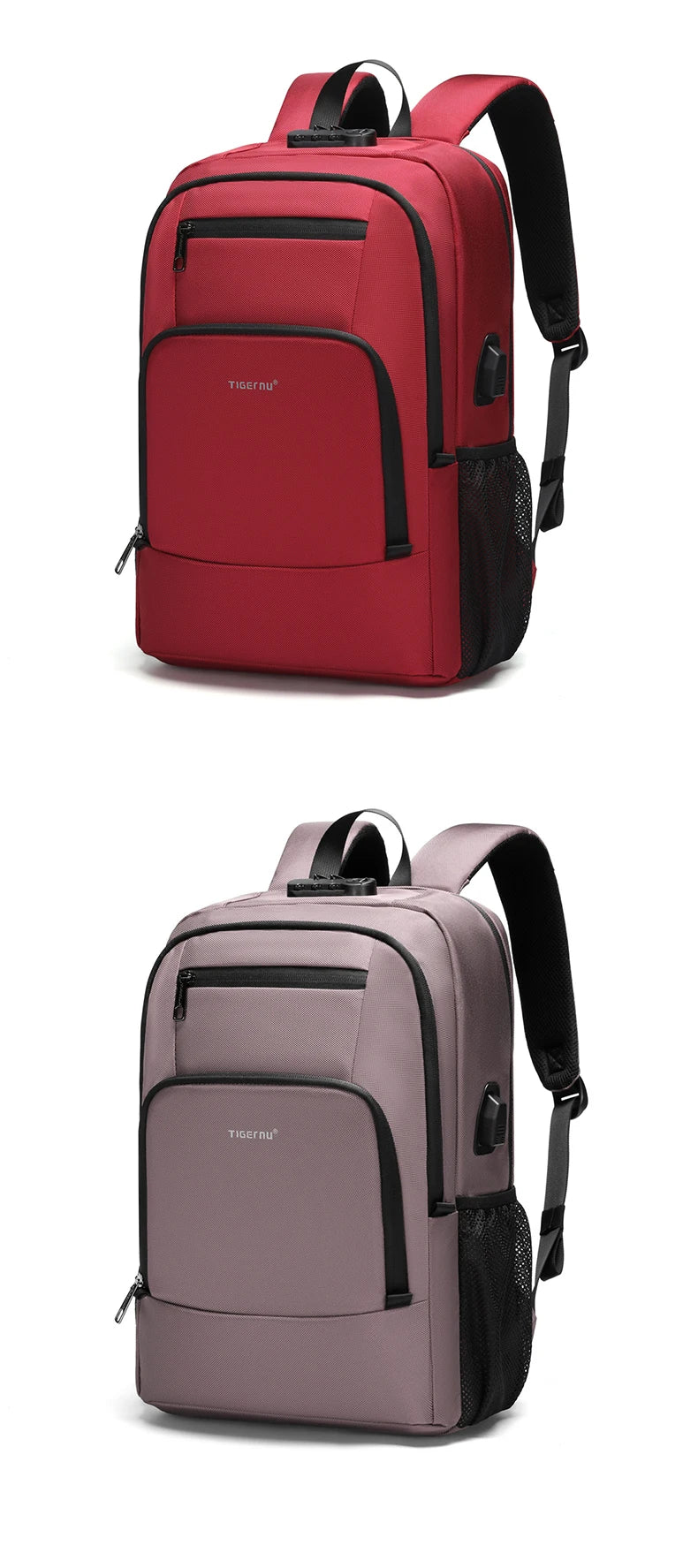 Tigernu 15.6 Laptop Backpack Business Travel Daily Backpack With External USB Port Wear‑Resistant Suspended Zipper Anti‑Theft
