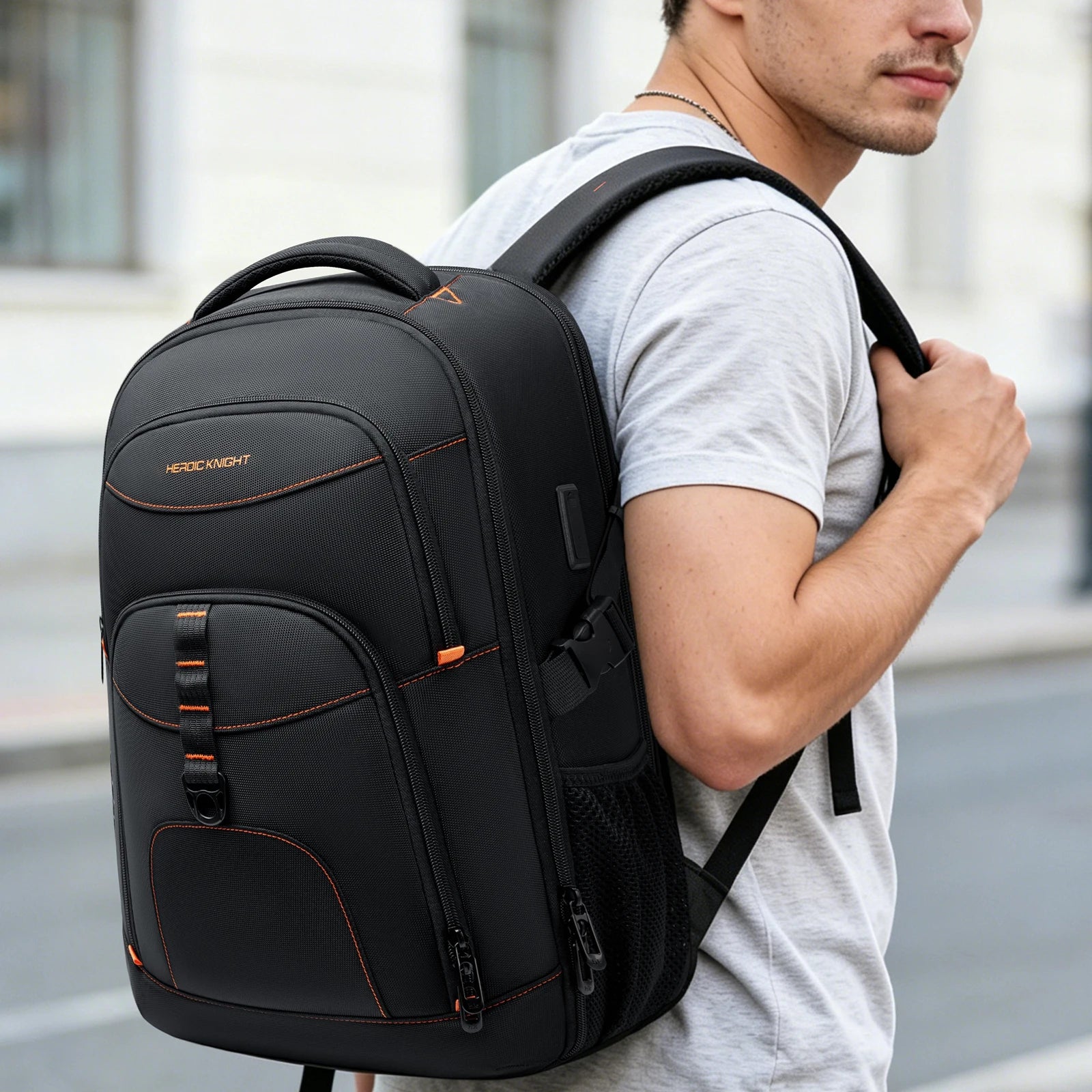 HK Large Capacity Travel Backpack Water Repellent 17.3 inch Laptop Business Bag for Men Work Leisure Hiking Rucksack School Bag