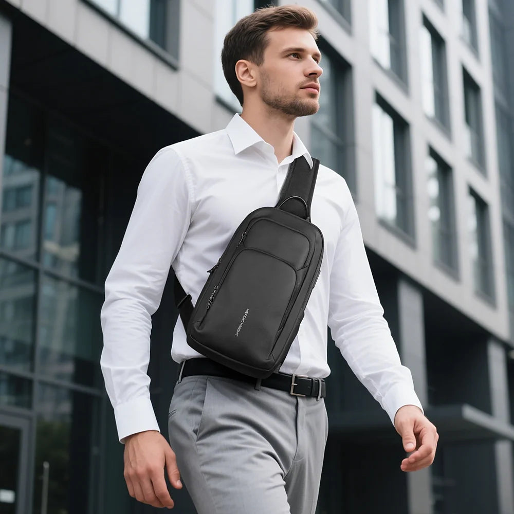 HK Business Crossbody Bag Waterproof Men's Shoulder Bags Chest Pack with USB Port Large Oxford Side Bag for Men Leisure Satchel