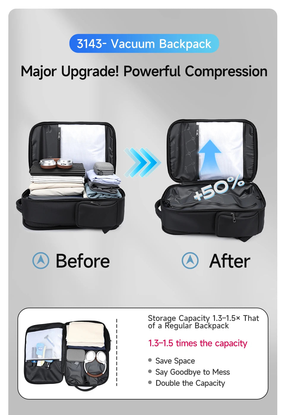 Tigernu School Backpack Men Large Travel Backpack For Vacuum Compression Backpack 15.6 17inch Bags USB Port Student Backpack Bag