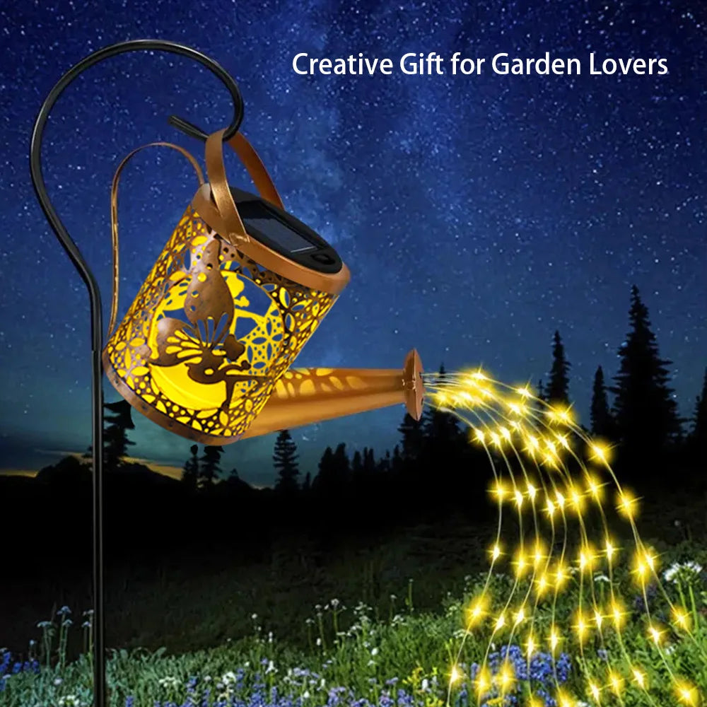 Solar Watering Can Light Outdoor Garden Decoration – Hollow Iron LED Projection Lamp, Waterproof Landscape Ground Stake Light