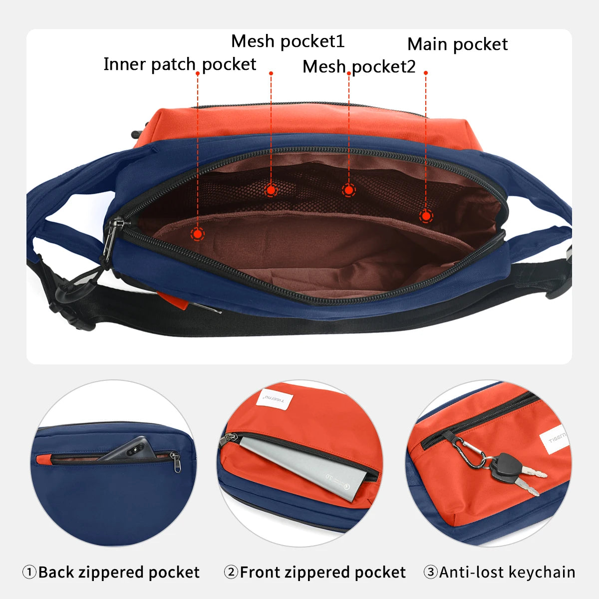 Tigernu Chest Bags For Men 7.9inch IPad Bag Lightweight Shoulder Bag Waterproof Crossbody Bag Male Mini Bags Sling Bag Handbag