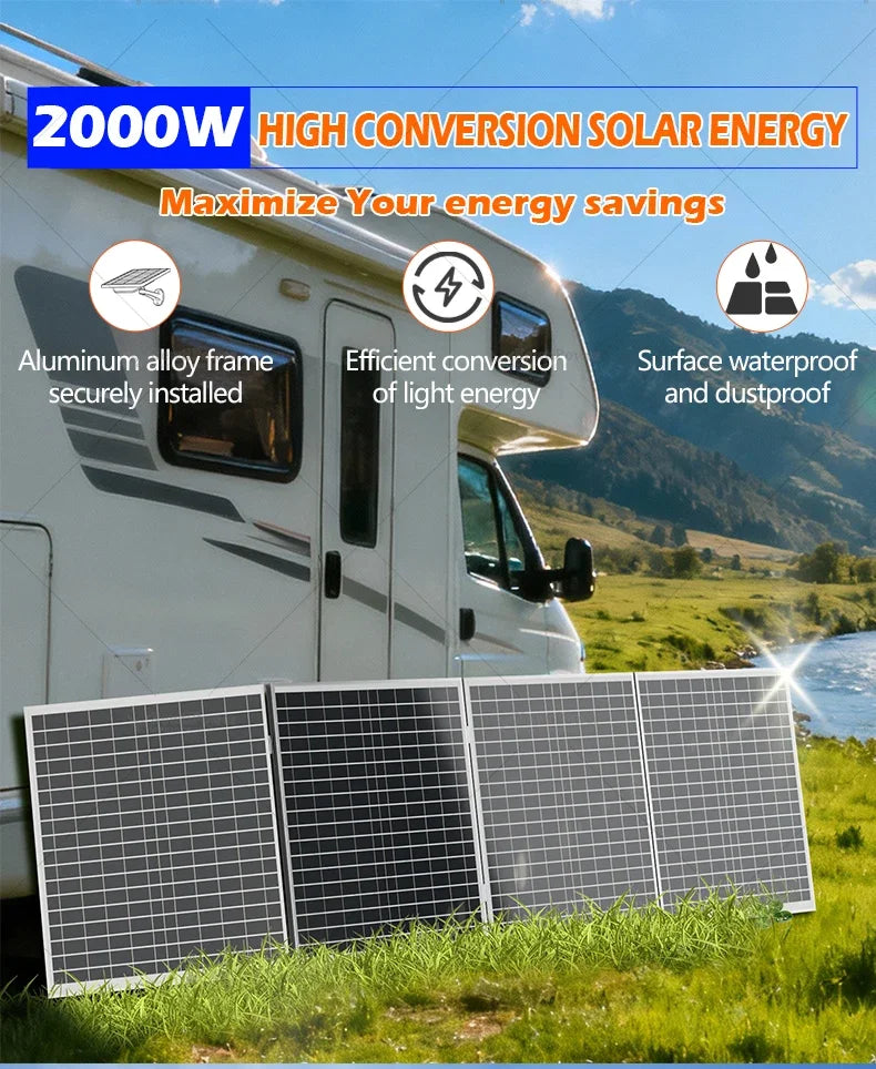 2000W 12V Solar Panel Charger DC System with 100A Controller Ideal for Outdoor Camping Charging Mobile Phones and Car Batteries