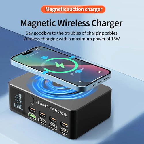 220W GaN USB Type C Fast Charger Portable QC3.0 140W Desktop Power Charging Station Charger For iPhone 16 15 Pro Max MacBook Air