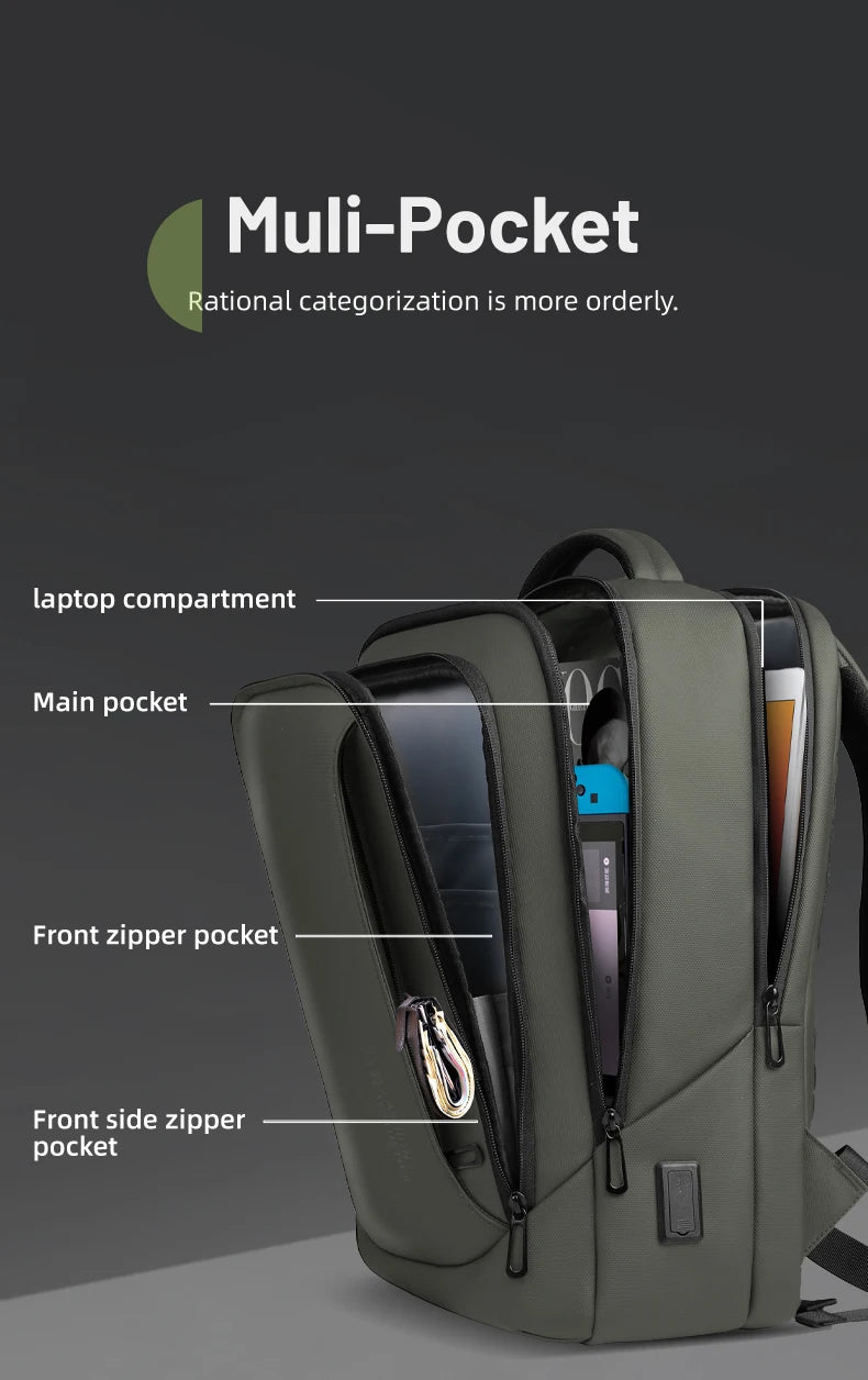 HK Casual Travel Backpack for Men 15.6 inch Laptop Backpack with USB Charging Port Waterproof Daypack Computer Bag for Business