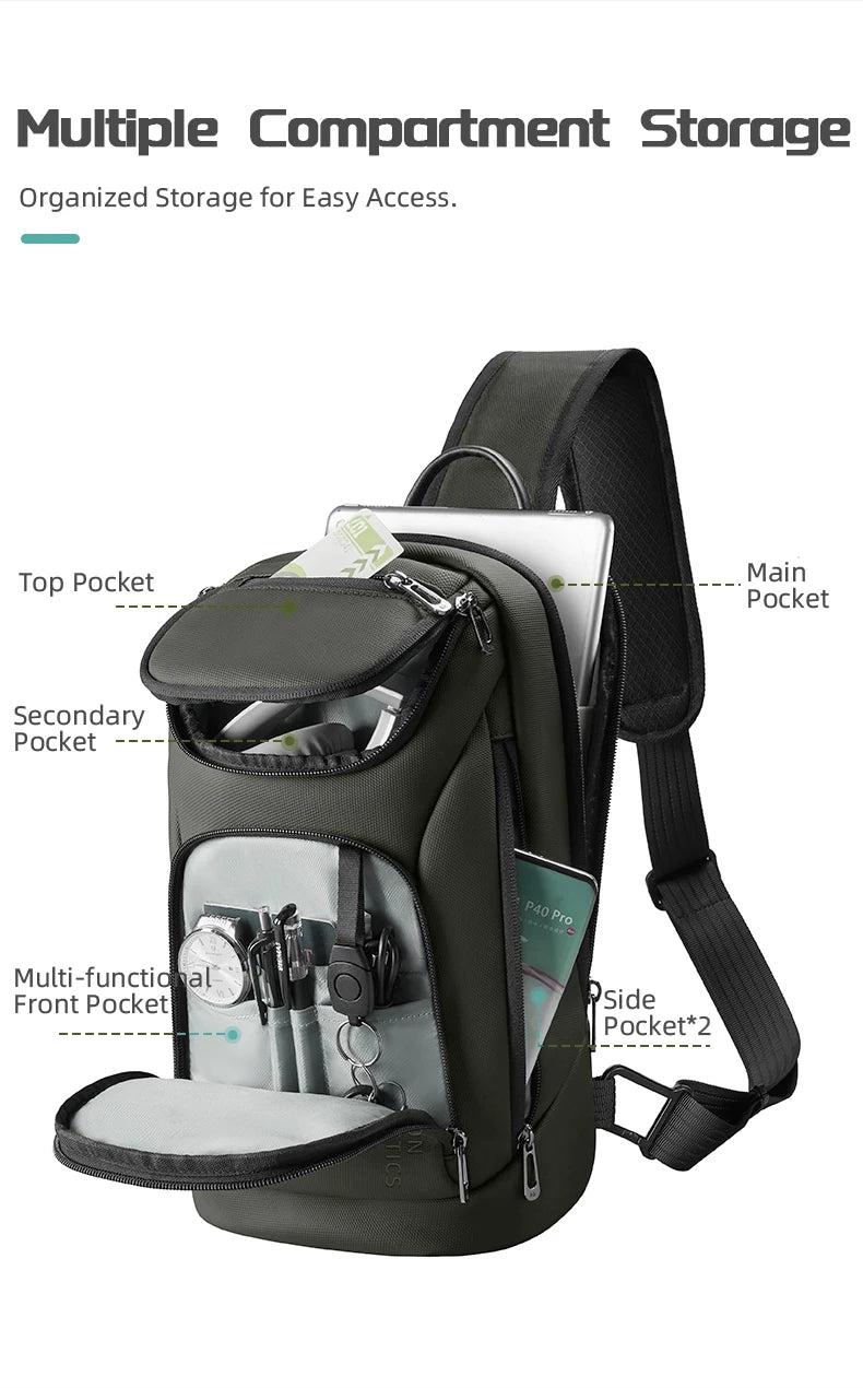 HK Multifunction Men's Shoulder Bag Waterproof Crossbody Bag Fit 11 inch iPad Lightweight Messenger Sling Bag for Travel Outdoor