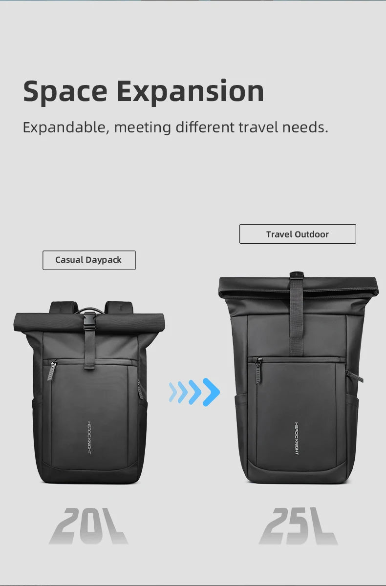 HK Multifunctional Travel Backpack for Men Large Roll-top Hiking Backpack Waterproof 15.6 Inch Laptop Bag Outdoor Sport Rucksack