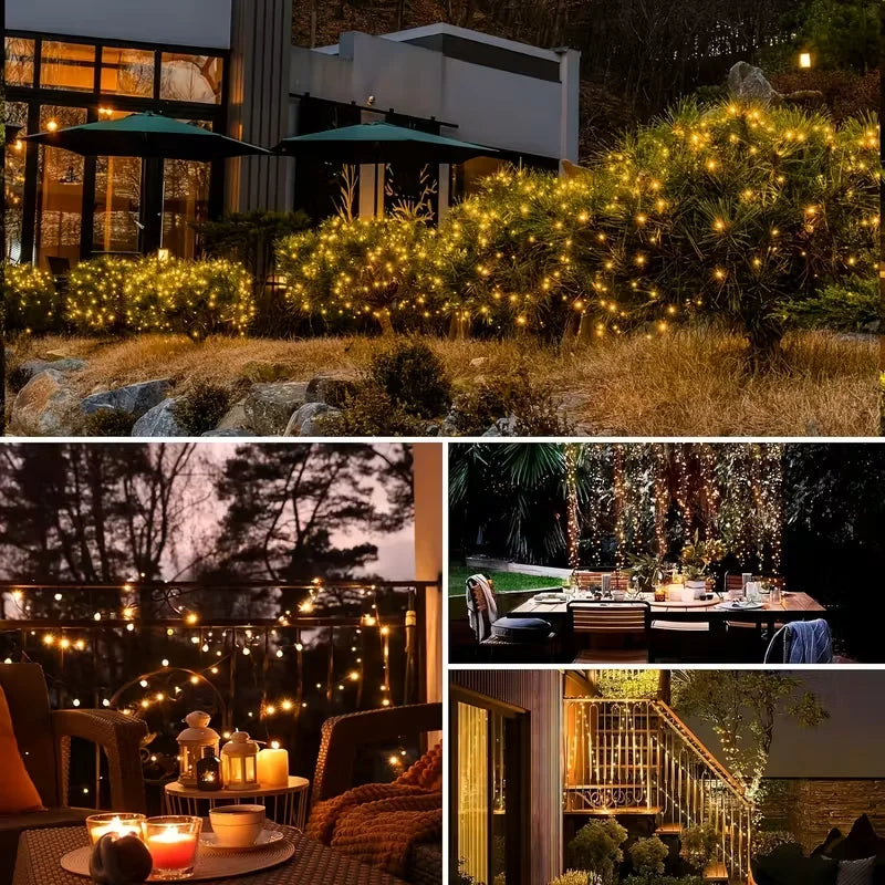 Solar String Lights Outdoor Waterproof 8 Modes LED Copper Wire Fairy Lights with Solar Panel for Garden Patio Yard Tree Decor