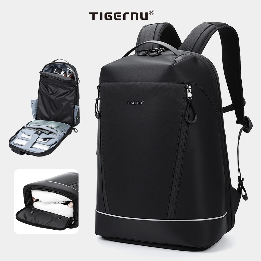 Tigernu Durable Fashion Backpack Men Large‑Capacity Travel Backpack With Shoes Pocket 180° Opening Bags Male School Backpack Lap