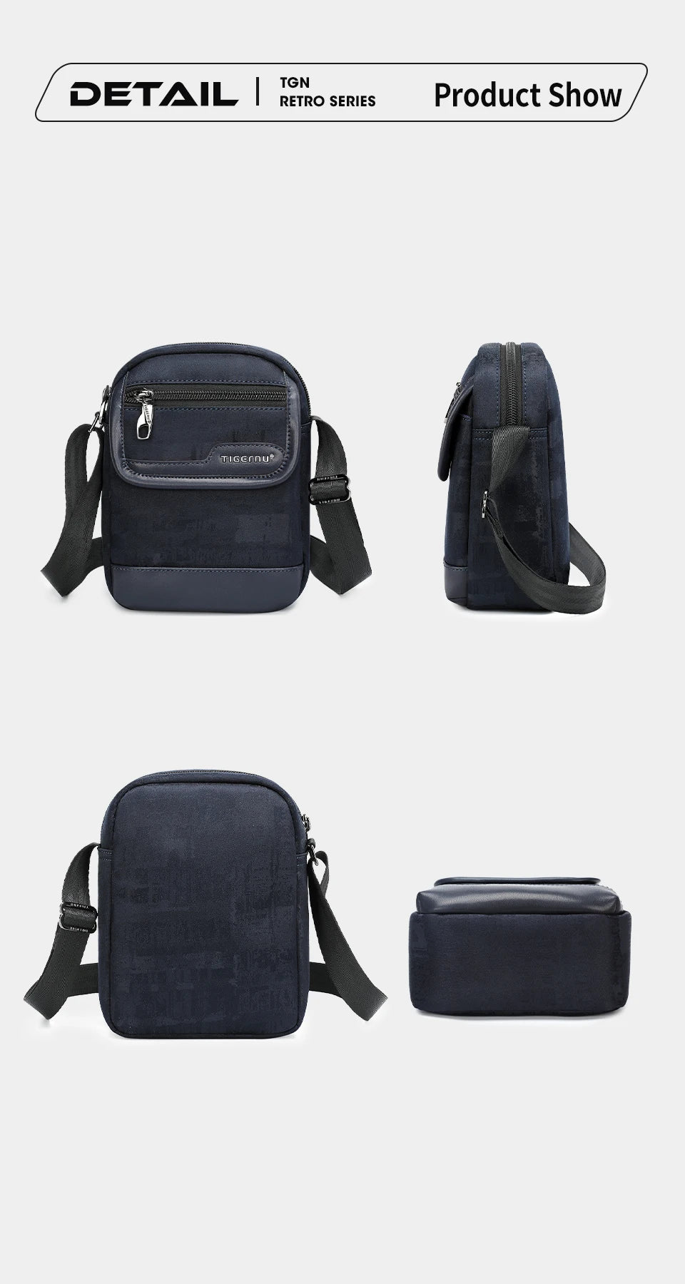 Tigernu Men's Shoulder Bag Light Weight Mini Crossbody Bags Casual Travel Sling Bag College Messenger Bags For Men Retro Series