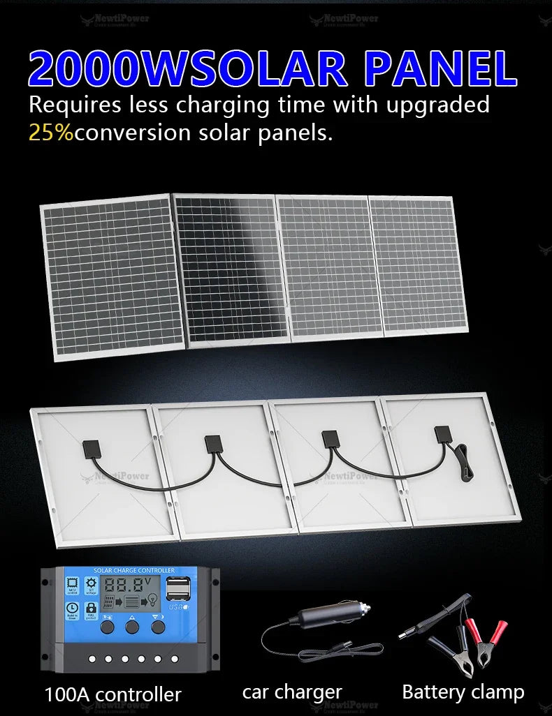 2000W 12V Solar Panel Charger DC System with 100A Controller Ideal for Outdoor Camping Charging Mobile Phones and Car Batteries