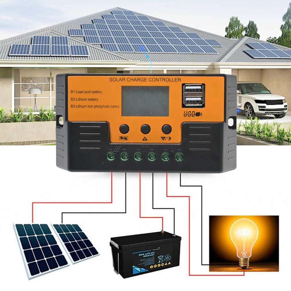 Solar Regulator 12V/24V 30A 20A 10A Solar Charge Controller Battery Charger LCD Display Dual Output USB 5V Solar Panel Controlle