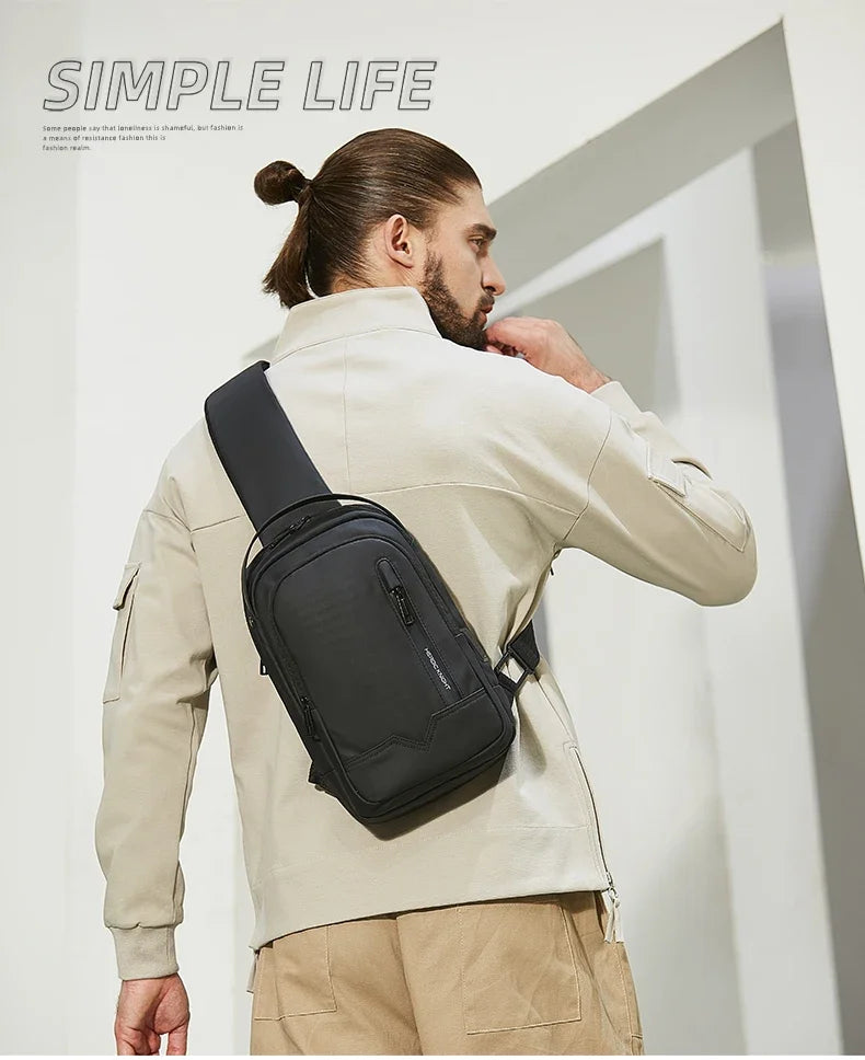 HK Waterproof Men's Shoulder Bag Lightweight Crossbody Bag Oxford Casual Satchel with USB Port Commute Business Chest Bag Male