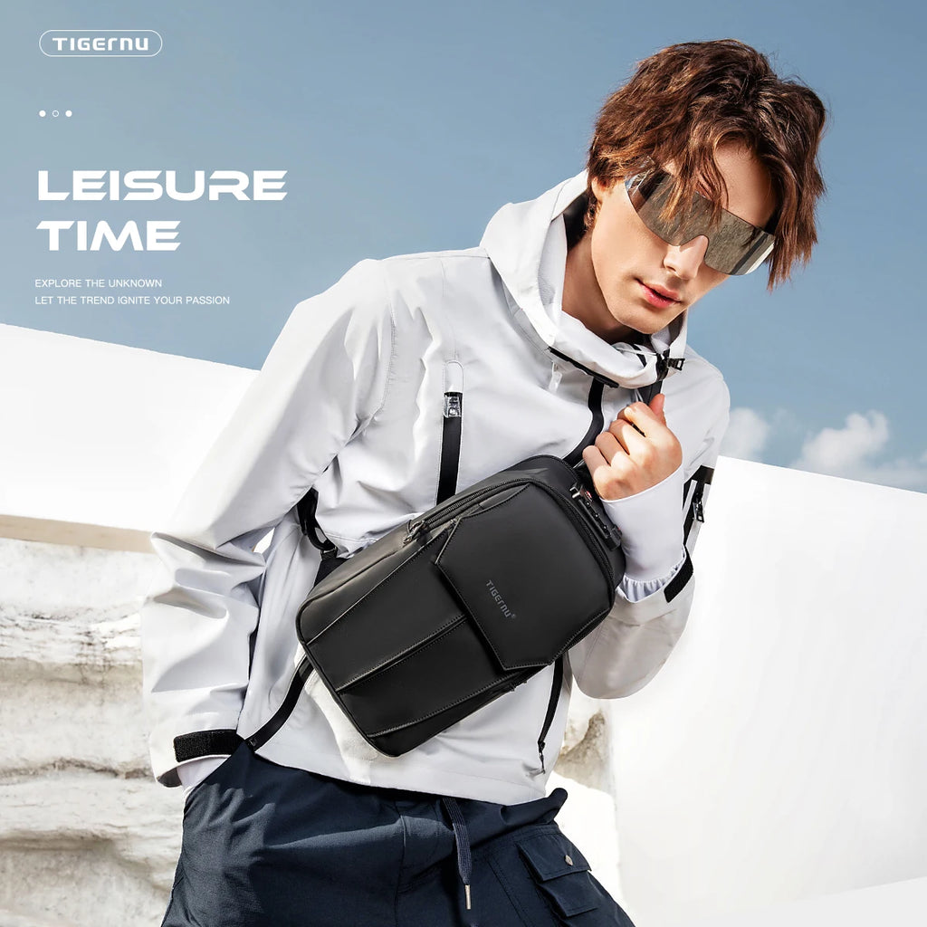 Tigernu Chest Bag Men 9.7inch IPad Pack Korean Style Shoulder Bag Waterproof Crossbody Bag Men's Anti-Theft Pack TSA