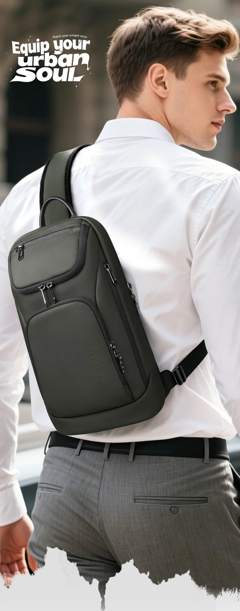 HK Fashion Crossbody Bags for Men Oxford Lightweight Chest Bag Fit 11 inch iPad Waterproof Messenger Sling Pack Leisure Satchel
