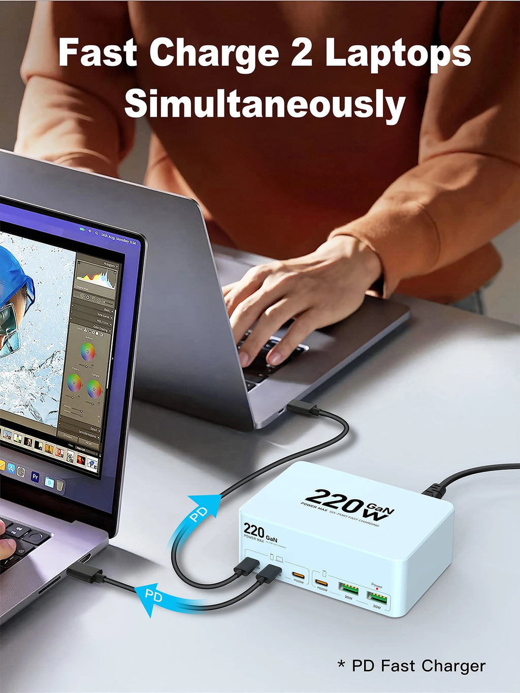 220W GaN USB Type C Fast Charger Portable QC3.0 140W Desktop Power Charging Station Charger For iPhone 16 15 Pro Max MacBook Air