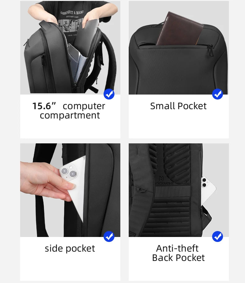 HK Minimalist Business Backpack Men Large Capacity Travel Backpack Waterproof 15.6 inch Laptop Bag with USB Port Daily Rucksack