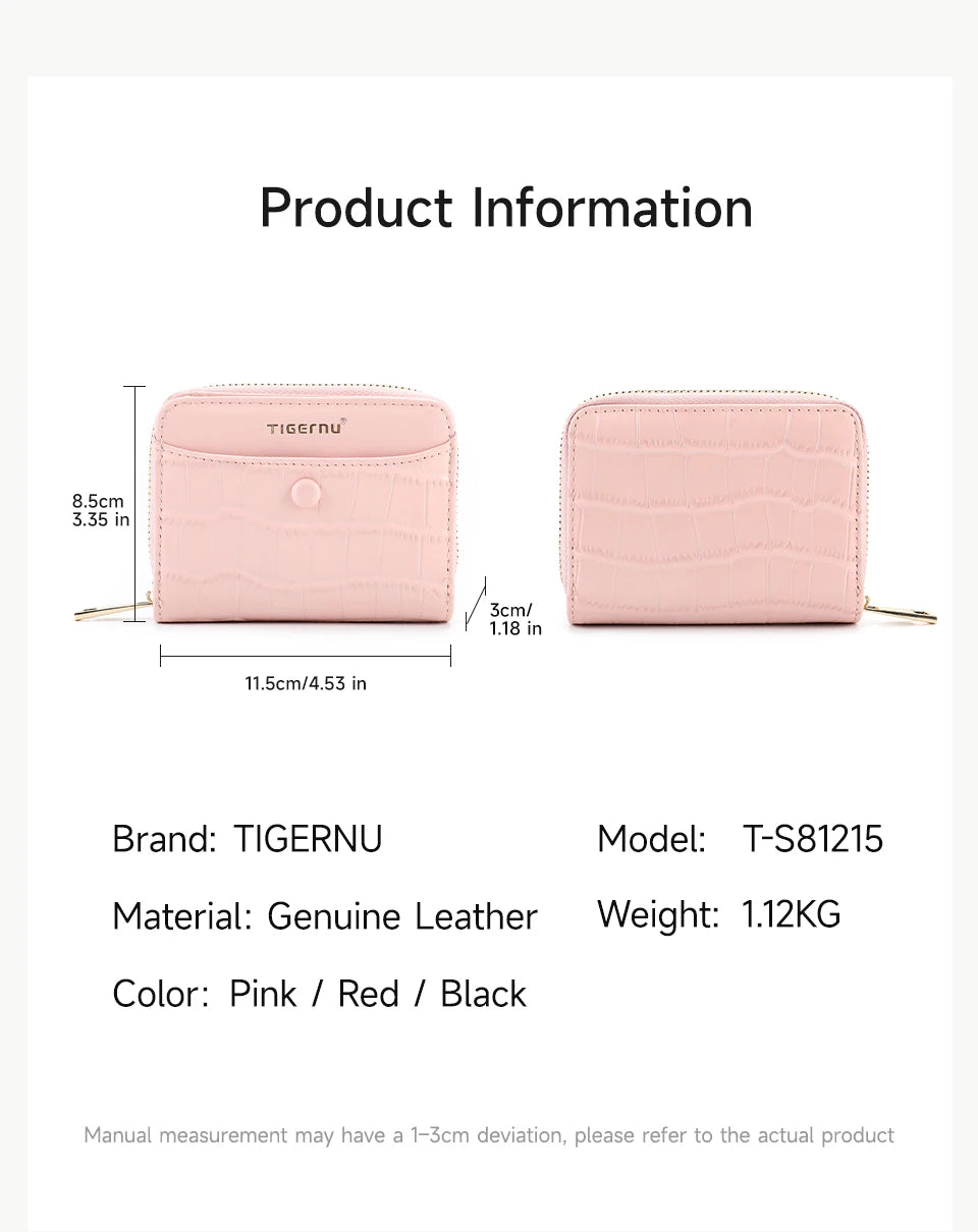 Tigernu Woman's Wallets Pink Card Wallet Purses For Woman Genuine Leather Coin Purses Light Women Card Holders Female Card Bags