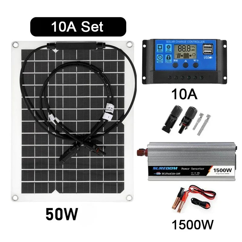 Solar Power System Kit Battery Charger 30W Solar Panel 10-60A Charge Controller Complete Power Generation Home Grid Camp