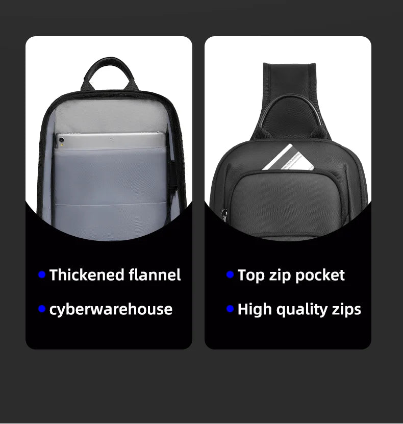 HK Business Crossbody Bag Waterproof Men's Shoulder Bags Chest Pack with USB Port Large Oxford Side Bag for Men Leisure Satchel