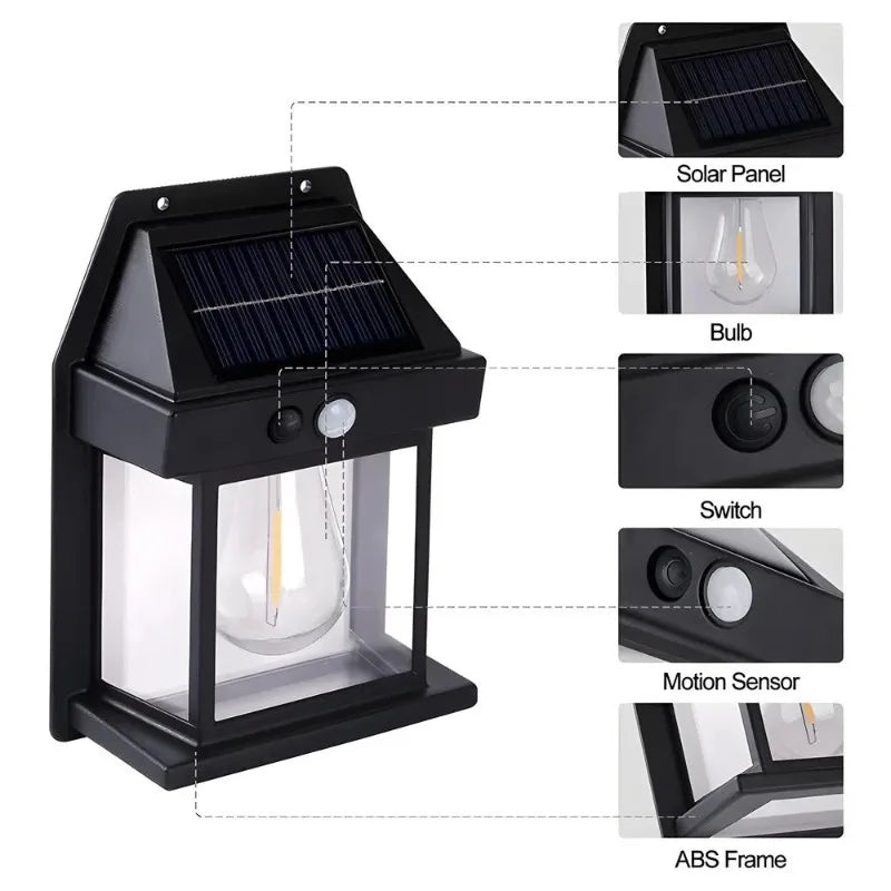 Solar Lights Outdoor Exterior Wall Lamp Retro Motion Sensor Atmosphere Lighting Solar Powered Desk Table Lamp for Home Decor