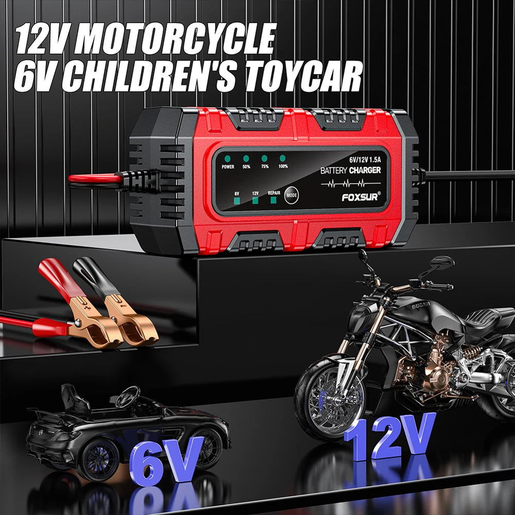 6V 12V 1.5A Smart Car Battery Charger for Lead-Acid AGM GEL Batteries (US)