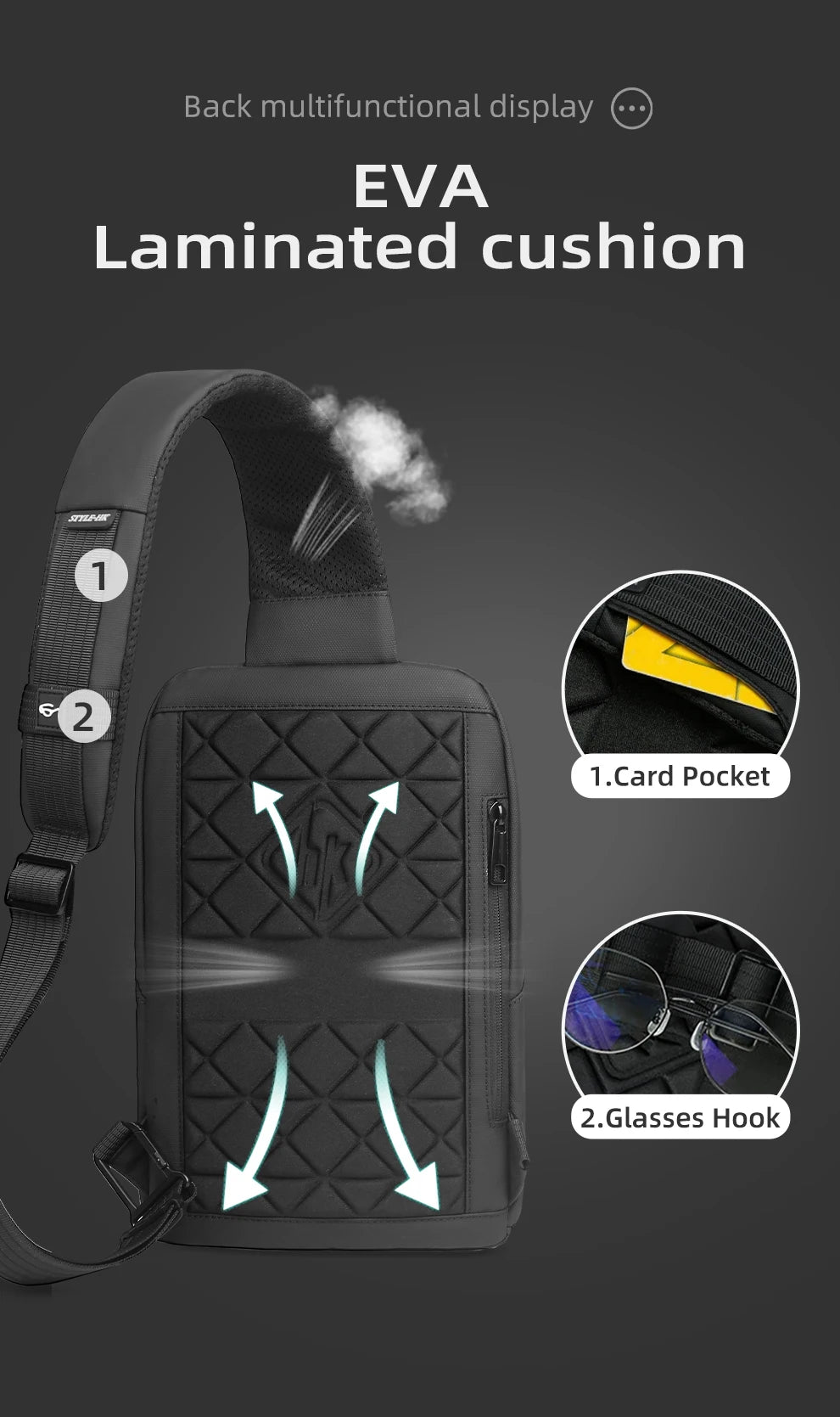 HK Lightweight Shoulder Bag USB Charging Camouflage Crossbody Bag for Men Casual Outdoor Running Sling Bags With Earphone Jack