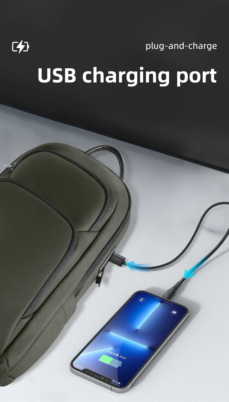 HK Waterproof Men's Shoulder Bag Fit 7.9" iPad Lightweight Crossbody Bag with USB Port Minimalist Phone Pouch for Daily Commute