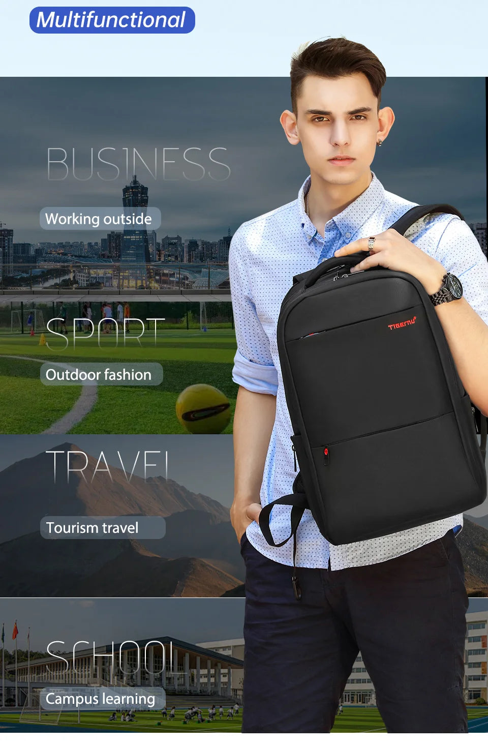 Tigernu Anti-theft Backpacks Large Capacity Bag 15.6 17 19inch Laptop Backpack For Men Travel Backpack Women Bag Female Knapsack