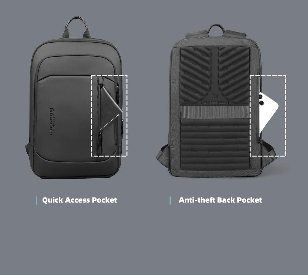 HK Lightweight Men's Business Backpack 15.6 inch Laptop Backpack with USB Port AntiTheft Waterproof Backpack Computer School Bag