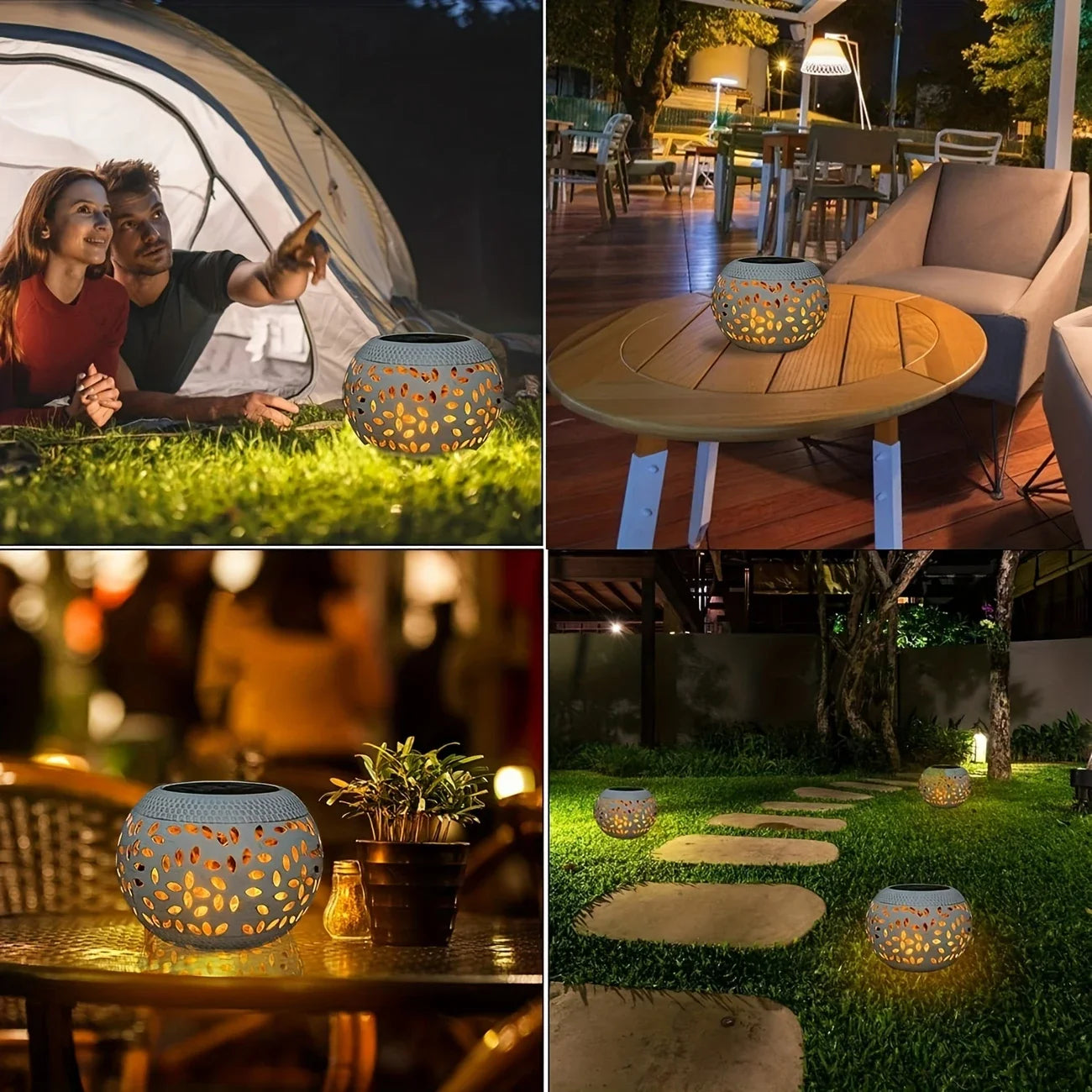 Solar Table Light Outdoor Solar Powered LED Lamp Hollowed-Out Metal Desktop Decorative Lantern Patio Garden light Desktop Light