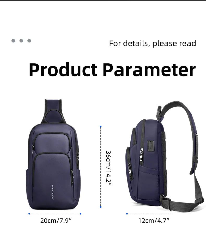 HK Multifunction Men's Shoulder Bag Oxford Crossbody Bag with USB Port Waterproof Chest Bag for Men Casual Phone Pouch SlingPack