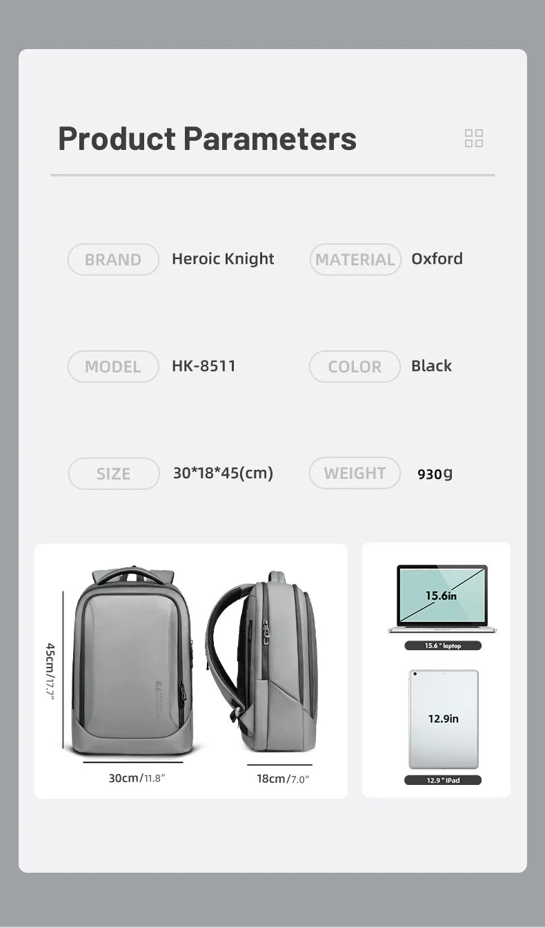 HK Large Commute Backpack Durable Casual Daypack Business Backpack Men Male Waterproof 15.6 Inch Laptop Bag Daily College Travel
