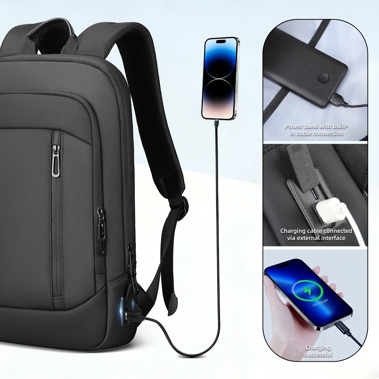 HK Slim 15.6" Laptop Backpack for Men Lightweight Business Backpack Anti-Theft Waterproof Travel School Men's Bag with USB Port