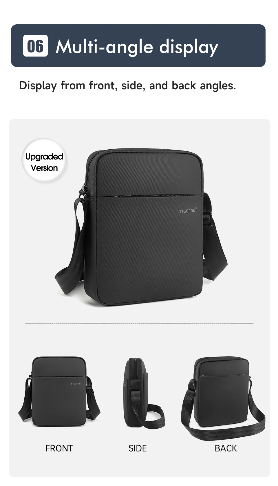 Tigernu Men Messenger Bags Waterproof Shoulder Bags For Men 9.7 11inch IPad Bag Male Business Bags Crossbody Bag Slingbag Mini